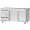 Stainless Steel Floor Cupboard ECO - 1400x700mm - with Sliding Doors | 3 Drawers left