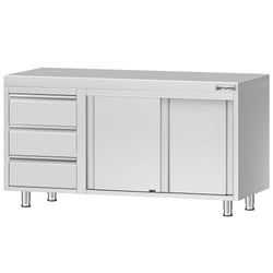 Stainless Steel Floor Cupboard ECO - 1400x700mm - with Sliding Doors | 3 Drawers left
