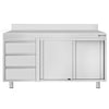 Stainless Steel Floor Cupboard ECO - 1400x700mm - with Sliding Doors & 3 Drawers left & Upstand