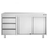 Stainless Steel Floor Cupboard PREMIUM - 1400x700mm - with Sliding Doors - with 3 Drawers right