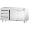 Stainless Steel Floor Cupboard PREMIUM - 1400x700mm - with Sliding Doors - with 3 Drawers right