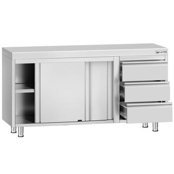 Szafka robocza ze stali nierdzewnej ECO – 1400 x 700 mm – z 3 szufladami po prawej stronie - Prime Gastro