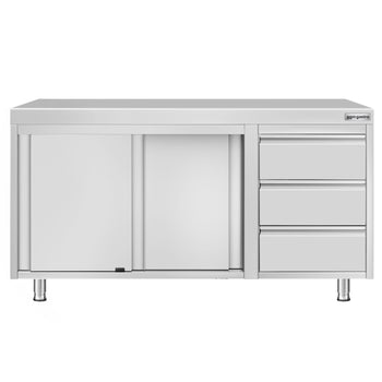 Szafka robocza ze stali nierdzewnej ECO – 1400 x 700 mm – z 3 szufladami po prawej stronie - Prime Gastro