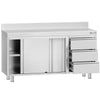 Stainless Steel Floor Cupboard ECO - 1400x700mm - with Sliding Doors, 3 Drawers right & Upstand
