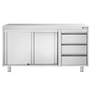 Szafka robocza PREMIUM – stal nierdzewna – 1400 x 700 mm – z 3 szufladami po prawej stronie