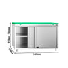 Stainless Steel Floor Cupboard PREMIUM - 1400x700mm - with Sliding Doors - incl. Chopping Board Green