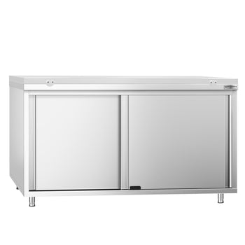 Szafka robocza ze stali nierdzewnej PREMIUM - 1600 x 800 mm - z drzwiami przesuwnymi - w zestawie deska do krojenia w kolorze białym - Prime Gastro