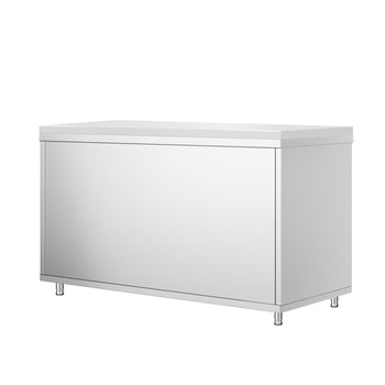 Szafka robocza ze stali nierdzewnej PREMIUM - 1600 x 800 mm - z drzwiami przesuwnymi - w zestawie deska do krojenia w kolorze białym - Prime Gastro