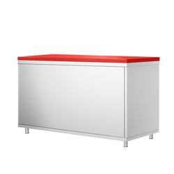 Szafka robocza ze stali nierdzewnej PREMIUM - 1600 x 600 mm - z drzwiami przesuwnymi - wraz z deską do krojenia w kolorze czerwonym