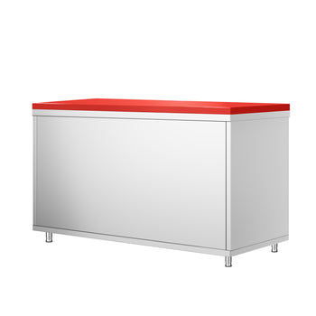 Szafka robocza ze stali nierdzewnej PREMIUM - 1600 x 800 mm - z drzwiami przesuwnymi - wraz z deską do krojenia w kolorze czerwonym - Prime Gastro