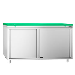 Stainless Steel Floor Cupboard PREMIUM - 1600x700mm - with Sliding Doors - incl. Chopping Board Green