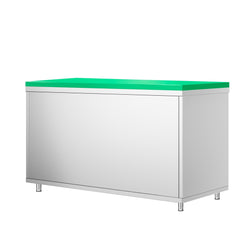 Szafka robocza ze stali nierdzewnej PREMIUM - 1600 x 600 mm - z drzwiami przesuwnymi - wraz z deską do krojenia w kolorze zielonym