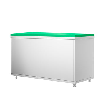 Szafka robocza ze stali nierdzewnej PREMIUM - 1600 x 800 mm - z drzwiami przesuwnymi - wraz z deską do krojenia w kolorze zielonym - Prime Gastro