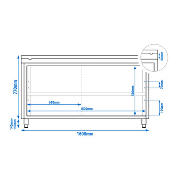 Szafka robocza ze stali nierdzewnej PREMIUM - 1600 x 700 mm - z drzwiami przesuwnymi - wraz z deską do krojenia w kolorze białym - Prime Gastro