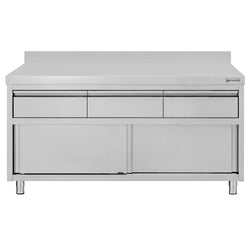 Edelstahl Arbeitsschrank ECO - 1600x700mm - mit 3 Schubladen & Aufkantung