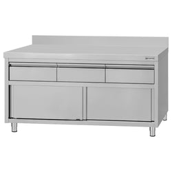 Edelstahl Arbeitsschrank ECO - 1600x700mm - mit 3 Schubladen & Aufkantung