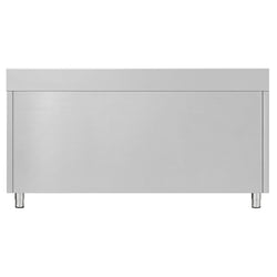 Szafka robocza ze stali nierdzewnej ECO – 1600 x 600 mm – z obrzeżem – z 3 szufladami i drzwiami przesuwnymi