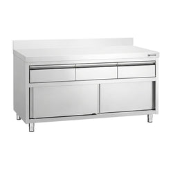 Edelstahl Arbeitsschrank PREMIUM - 1600x700mm - mit 3 Schubladen & Aufkantung