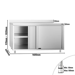 Szafka robocza ze stali nierdzewnej PREMIUM - 1600x600mm - z drzwiami suwanymi, z rantem