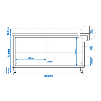 Szafka robocza ze stali nierdzewnej ECO - 1600x700 mm - z przesuwanymi drzwiami i panelem tylnym - Prime Gastro