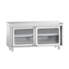 Szafka robocza PREMIUM – stal nierdzewna – 1600 x 700 mm – z drzwiami szklanymi przesuwnymi