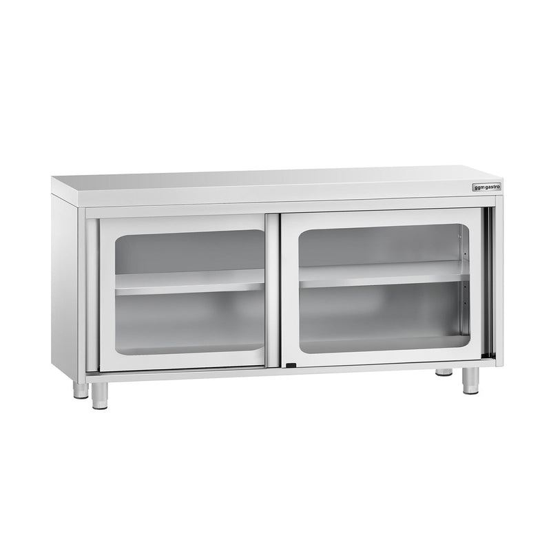 Szafka robocza ze stali nierdzewnej PREMIUM - 1600x700mm - z szklanymi drzwiami suwanymi