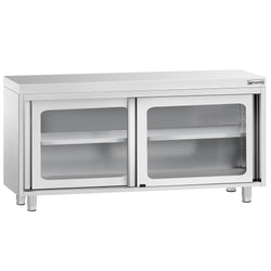Szafka robocza ze stali nierdzewnej PREMIUM - 1600x700mm - z szklanymi drzwiami suwanymi