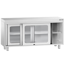 Szafka robocza ze stali nierdzewnej PREMIUM - 1600x600mm - z szklanymi drzwiami suwanymi