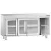 Szafka robocza PREMIUM – stal nierdzewna – 1600 x 600 mm – z drzwiami szklanymi przesuwnymi