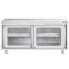 Szafka robocza PREMIUM – stal nierdzewna – 1600 x 700 mm – z drzwiami szklanymi przesuwnymi