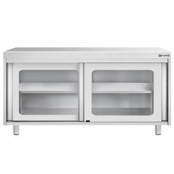 Szafka robocza ze stali nierdzewnej PREMIUM - 1600x700mm - z szklanymi drzwiami suwanymi