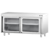 Szafka robocza PREMIUM – stal nierdzewna – 1600 x 600 mm – z drzwiami szklanymi przesuwnymi