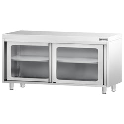 Szafka robocza ze stali nierdzewnej PREMIUM - 1600x600mm - z szklanymi drzwiami suwanymi