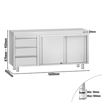 Szafka robocza ze stali nierdzewnej ECO – 1600 x 600 mm – z 3 szufladami po lewej stronie - Prime Gastro