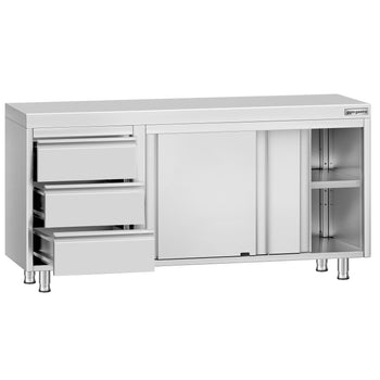 Szafka robocza ze stali nierdzewnej ECO – 1600 x 600 mm – z 3 szufladami po lewej stronie - Prime Gastro