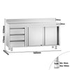 Stainless Steel Floor Cupboard PREMIUM - 1600x600mm - with Sliding Doors - with 3 Drawers left & Upstand