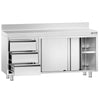 Stainless Steel Floor Cupboard PREMIUM - 1600x600mm - with Sliding Doors - with 3 Drawers left & Upstand