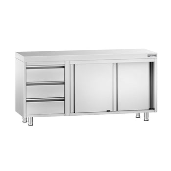 Szafka robocza ze stali nierdzewnej PREMIUM – 1600 x 600 mm – z 3 szufladami po lewej stronie - Prime Gastro