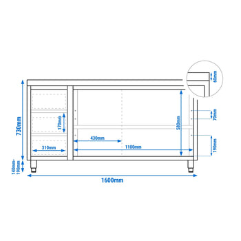 Szafka robocza ze stali nierdzewnej ECO – 1600 x 600 mm – z 3 szufladami po lewej stronie - Prime Gastro
