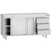 Stainless Steel Floor Cupboard ECO - 1600x600mm - with Sliding Doors & 3 Drawers right