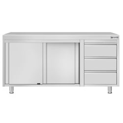 Stainless Steel Floor Cupboard ECO - 1600x600mm - with Sliding Doors & 3 Drawers right