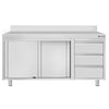 Stainless Steel Floor Cupboard ECO - 1600x600mm - with Sliding Doors - with 3 Drawers right & Upstand