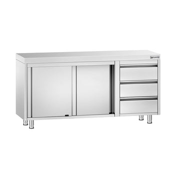 Szafka robocza ze stali szlachetnej PREMIUM – 1600 x 600 mm – z 3 szufladami po prawej stronie - Prime Gastro