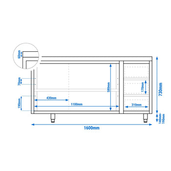 Szafka robocza ze stali szlachetnej PREMIUM – 1600 x 600 mm – z 3 szufladami po prawej stronie - Prime Gastro