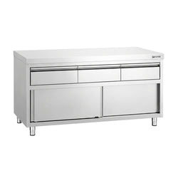 Edelstahl Arbeitsschrank PREMIUM - 1600x700mm - mit 3 Schubladen