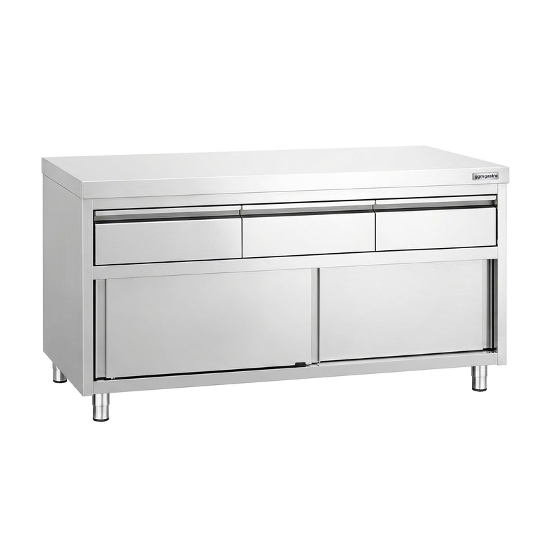 Edelstahl Arbeitsschrank PREMIUM - 1600x700mm - mit 3 Schubladen