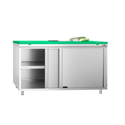Stainless Steel Floor Cupboard PREMIUM - 1600x700mm - with Sliding Doors - incl. Chopping Board Green