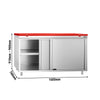 Stainless Steel Floor Cupboard PREMIUM - 1600x700mm - with Sliding Doors - incl. Chopping Board Red