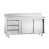 Stainless Steel Floor Cupboard PREMIUM - 1600x700mm - with Sliding Doors - with 3 Drawers left & Upstand