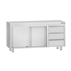 Stainless Steel Floor Cupboard ECO - 1600x700mm - with 3 Drawers right & Sliding Doors